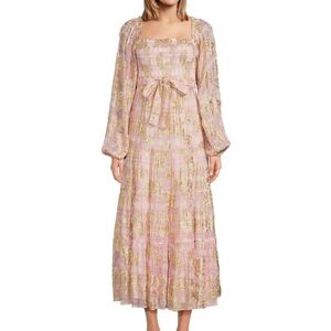 Elegant Pink Floral Maxi Dress, Sz S